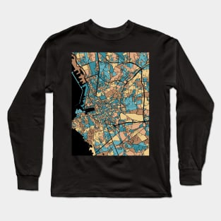 Marseille Map Pattern in Mid Century Pastel Long Sleeve T-Shirt